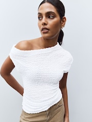 White Texture Off Shoulder Sleevless Top - Image 1 of 4