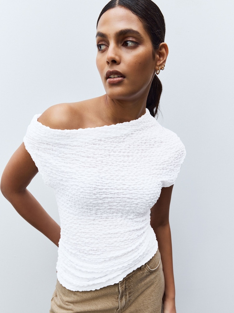 White Texture Off Shoulder Sleevless Top - Image 1 of 4