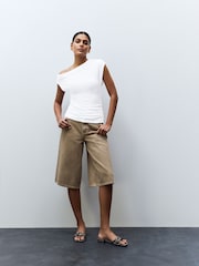 White Texture Off Shoulder Sleevless Top - Image 2 of 4