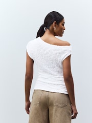 White Texture Off Shoulder Sleevless Top - Image 3 of 4