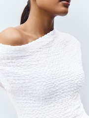 White Texture Off Shoulder Sleevless Top - Image 4 of 4
