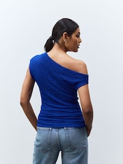 Cobalt Blue Texture Off Shoulder Sleevless Top - Image 3 of 4