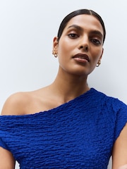 Cobalt Blue Texture Off Shoulder Sleevless Top - Image 4 of 4