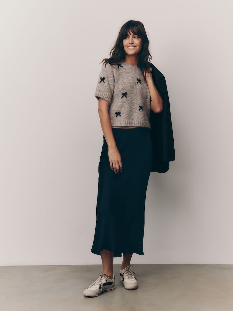 Mole Bow Short Sleeve Crew Neck Jumper With Wool - Image 2 of 8