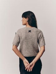 Mole Bow Short Sleeve Crew Neck Jumper With Wool - Image 3 of 8