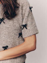 Mole Bow Short Sleeve Crew Neck Jumper With Wool - Image 4 of 8