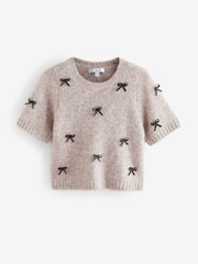 Mole Bow Short Sleeve Crew Neck Jumper With Wool - Image 6 of 8