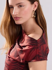Red/Black Palm Drape Asymmetric One Shoulder Top - Image 5 of 8