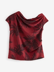 Red/Black Palm Drape Asymmetric One Shoulder Top - Image 6 of 8
