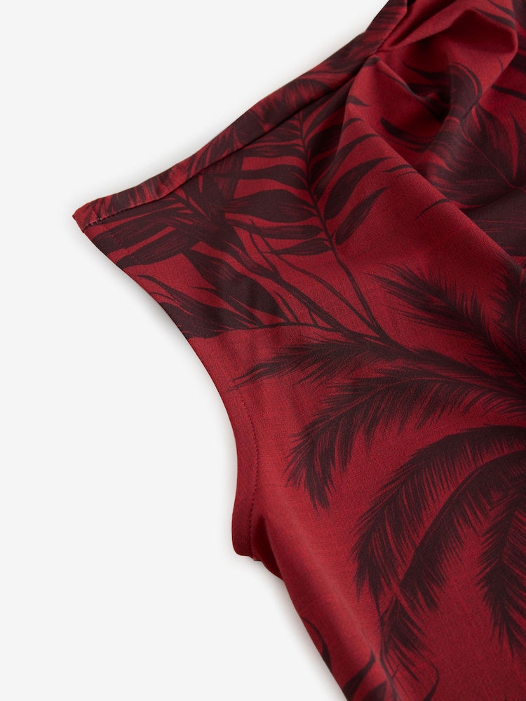 Red/Black Palm Drape Asymmetric One Shoulder Top - Image 8 of 8