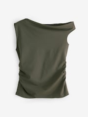 Khaki Green Aysmmetric Shoulder Sleevless Top - Image 5 of 7