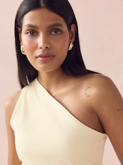 Lemon Yellow One Shoulder Ruched Top - Image 1 of 9