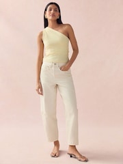 Lemon Yellow One Shoulder Ruched Top - Image 2 of 9