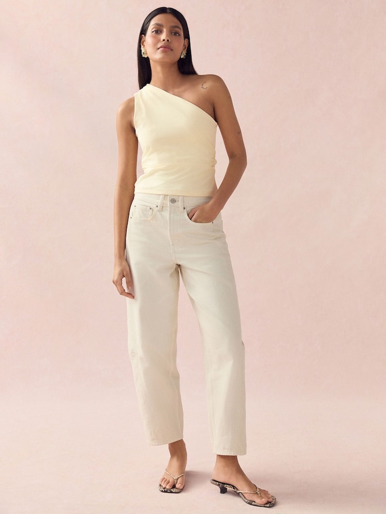 Lemon Yellow One Shoulder Ruched Top - Image 2 of 9