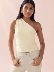 Lemon Yellow One Shoulder Ruched Top - Image 3 of 9