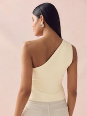 Lemon Yellow One Shoulder Ruched Top - Image 4 of 9