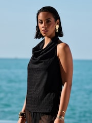 Black Texture Hater Neck Top - Image 1 of 7