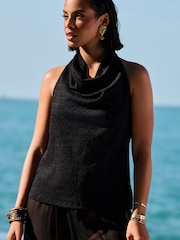 Black Texture Hater Neck Top - Image 4 of 7