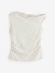 Ecru Aysmmetric Shoulder Sleevless Top - Image 3 of 5