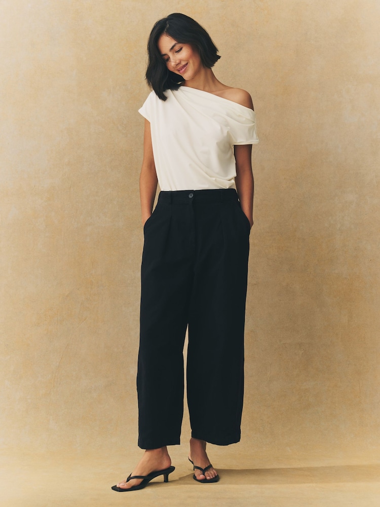 Ecru Drape Asymmetric One Shoulder Top - Image 2 of 9