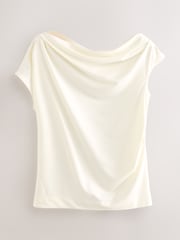 Ecru Drape Asymmetric One Shoulder Top - Image 7 of 9