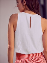 White 100% Cotton Sleeveless Bubble Hem Top - Image 3 of 7