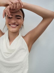 Ecru Texture Hater Neck Top - Image 4 of 7