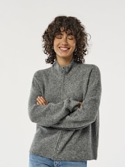 ONLY Grey Zip Up High Neck Knitted Cardigan - Image 1 of 3