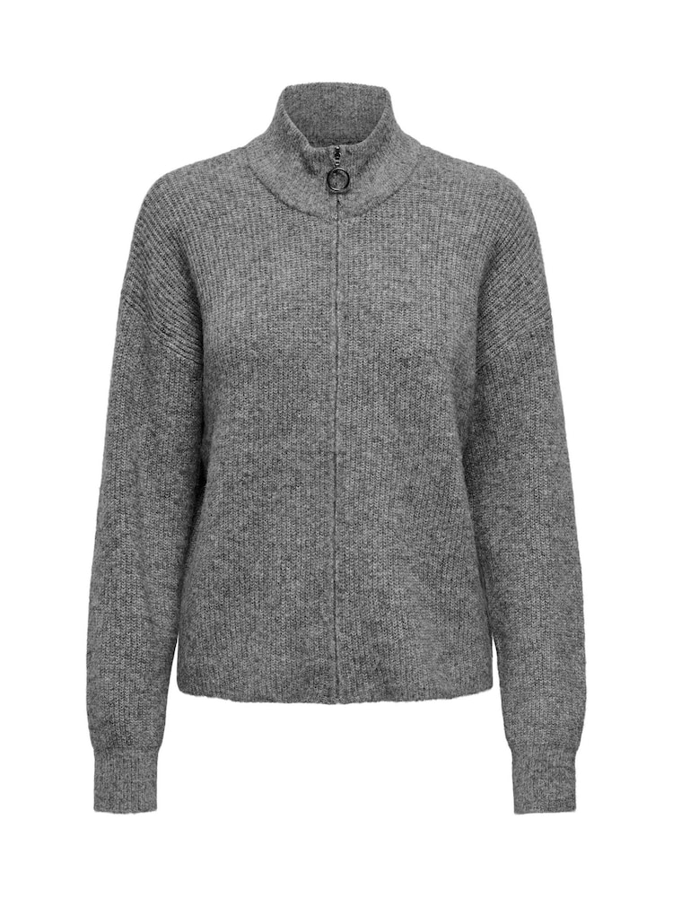 ONLY Grey Zip Up High Neck Knitted Cardigan - Image 2 of 3