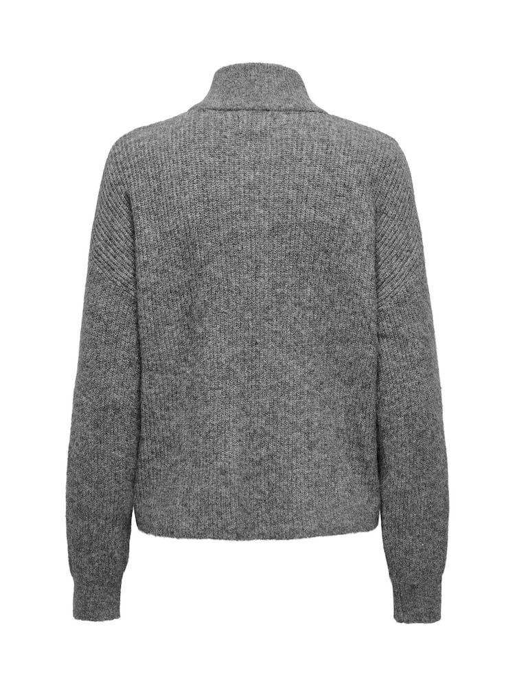 ONLY Grey Zip Up High Neck Knitted Cardigan - Image 3 of 3