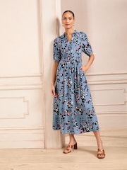 Love & Roses Blue Animal Shirt Dress - Image 1 of 4