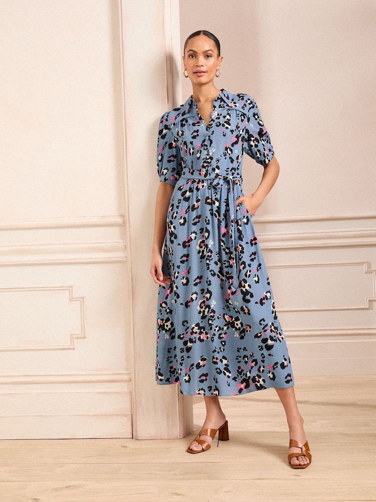 Love & Roses Blue Animal Shirt Dress - Image 1 of 4
