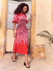 Love & Roses Red Animal Crew Neck Ruffle Sleeve Midi Dress - Image 3 of 4