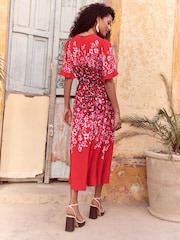 Love & Roses Red Animal Petite Crew Neck Ruffle Sleeve Midi Dress - Image 4 of 4
