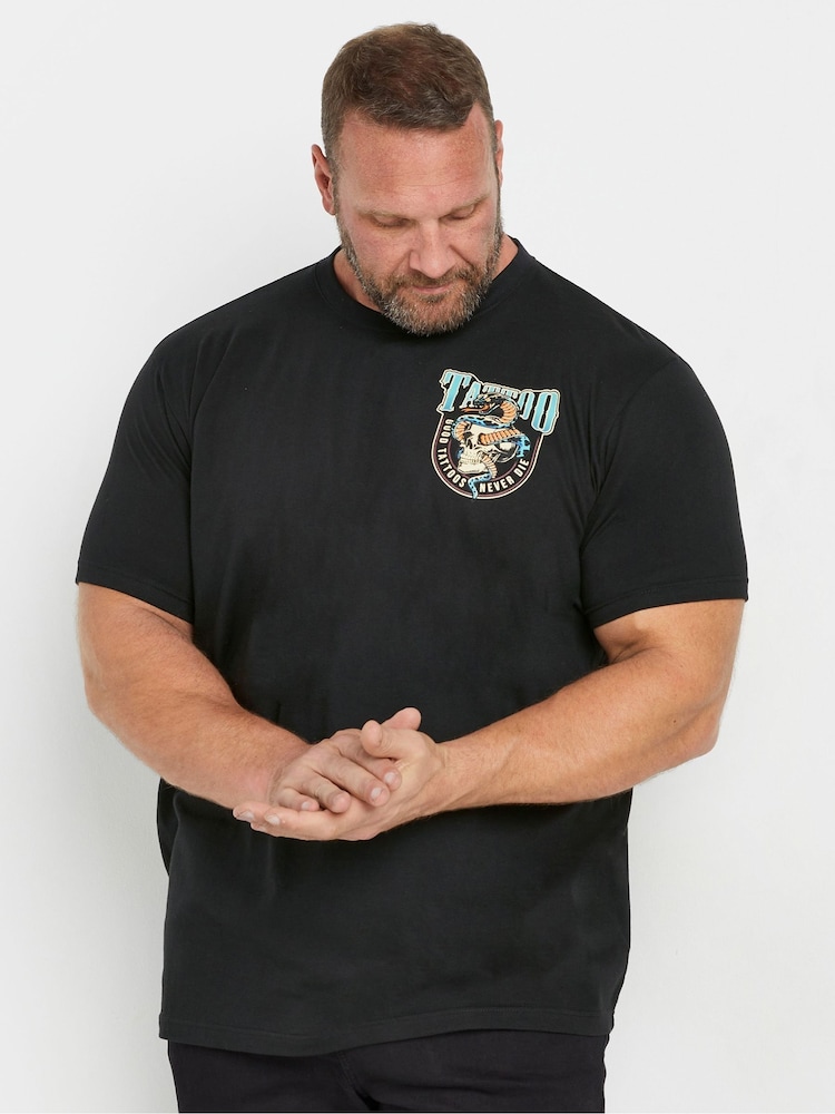 BadRhino Big & Tall Black 100% Cotton Tattoo Fest Graphic Print T-Shirt - Image 1 of 4