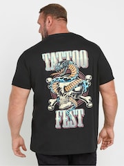 BadRhino Big & Tall Black 100% Cotton Tattoo Fest Graphic Print T-Shirt - Image 2 of 4