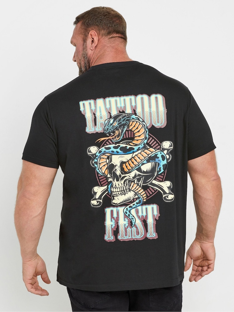 BadRhino Big & Tall Black 100% Cotton Tattoo Fest Graphic Print T-Shirt - Image 2 of 4