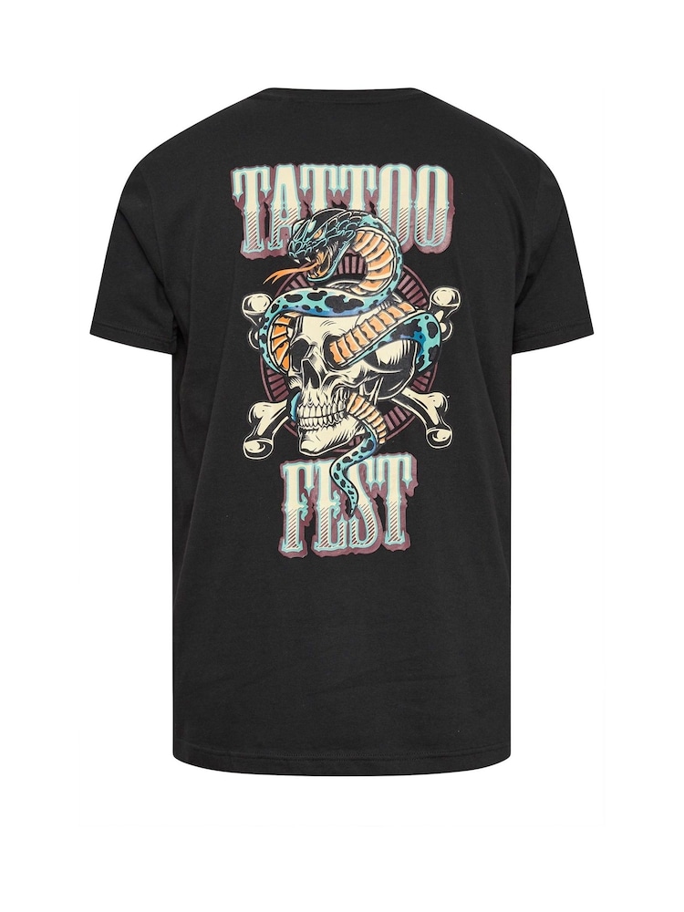 BadRhino Big & Tall Black 100% Cotton Tattoo Fest Graphic Print T-Shirt - Image 4 of 4