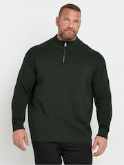 BadRhino Big & Tall Green Milano Quarter Zip 100% Cotton Jumper - Image 1 of 4