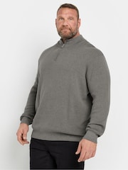 BadRhino Big & Tall Grey Milano Quarter Zip 100% Cotton Jumper - Image 1 of 3