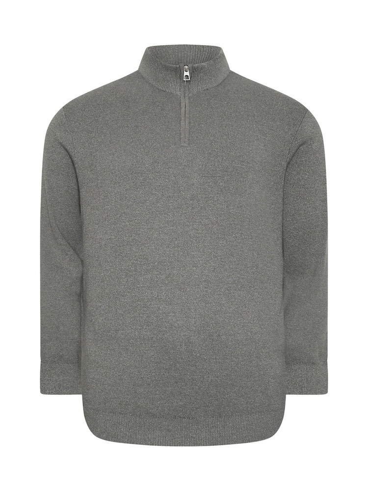 BadRhino Big & Tall Grey Milano Quarter Zip 100% Cotton Jumper - Image 2 of 3