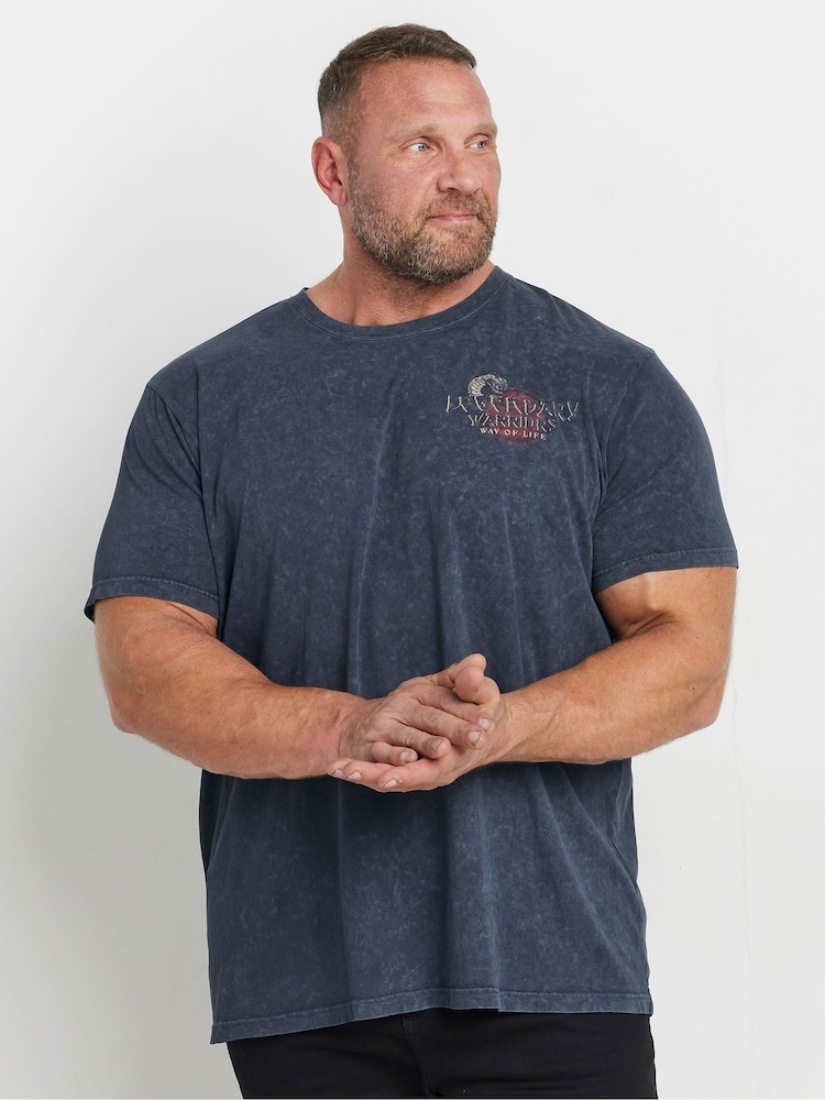 Темно-синий - BadRhino Big & Tall Legendary Warriors Print 100% Cotton T-Shirt - Image 1 of 4