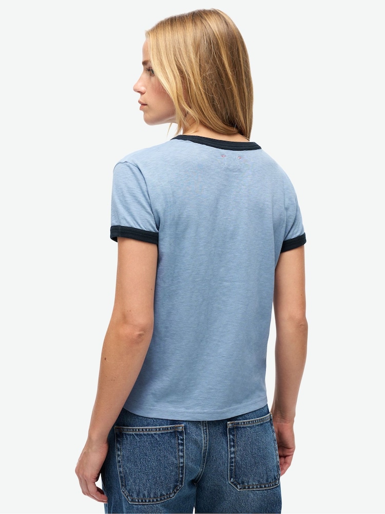 Superdry Blue Athletic Essentials Ringer 100% Cotton Fitted T-Shirt - Image 2 of 4