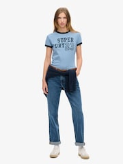 Superdry Blue Athletic Essentials Ringer 100% Cotton Fitted T-Shirt - Image 3 of 4