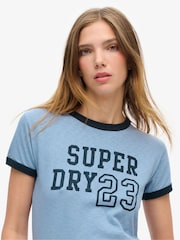 Superdry Blue Athletic Essentials Ringer 100% Cotton Fitted T-Shirt - Image 4 of 4
