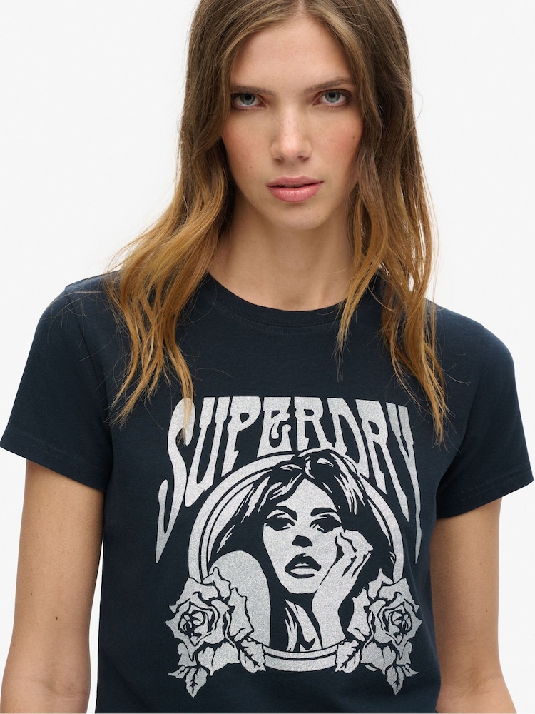 Superdry Blue Pop Archive Super Fitted T-Shirt - Image 3 of 3