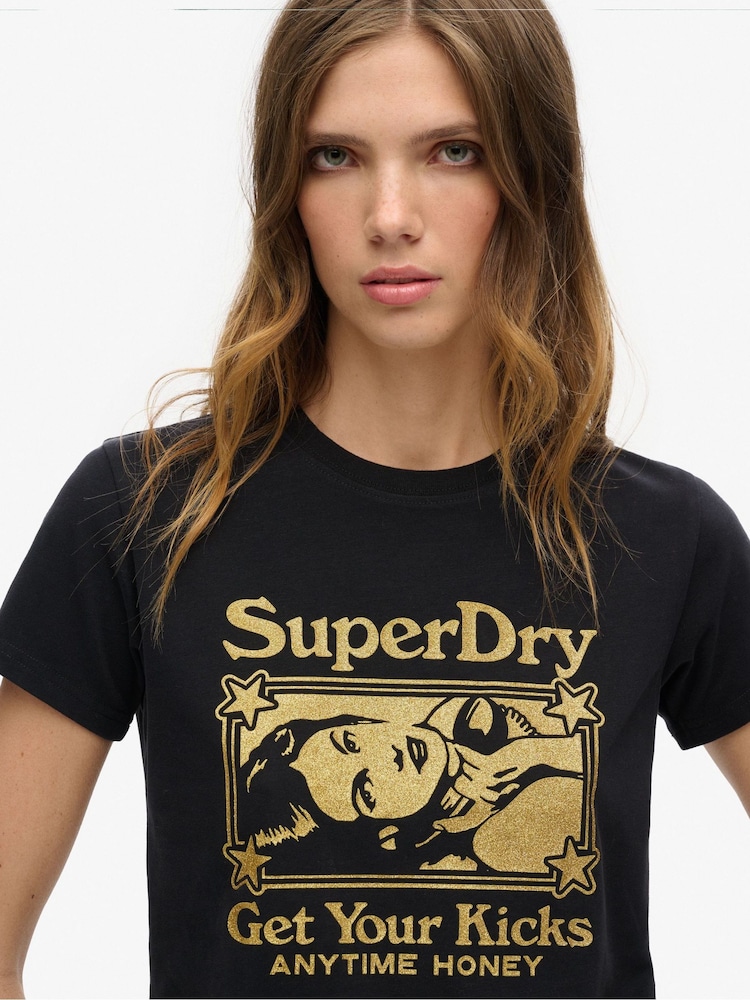 Superdry Black Pop Archive Super Fitted T-Shirt - Image 2 of 3