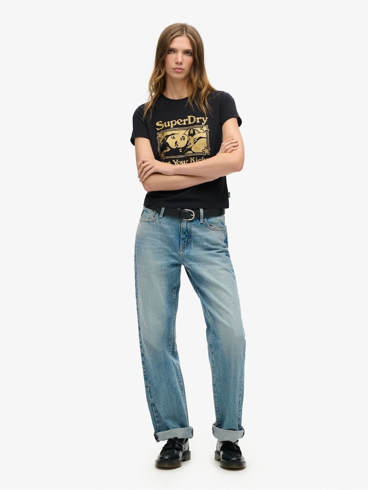 Superdry Black Pop Archive Super Fitted T-Shirt - Image 3 of 3