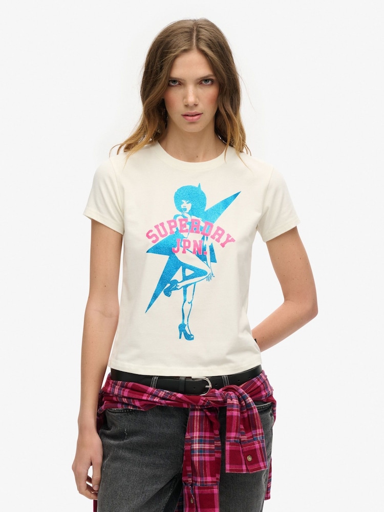 Superdry White Pop Archive Super Fitted T-Shirt - Image 1 of 3