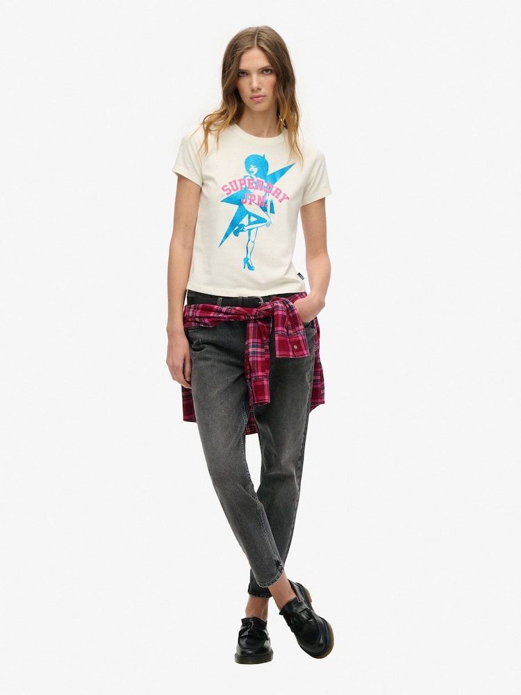 Superdry White Pop Archive Super Fitted T-Shirt - Image 2 of 3